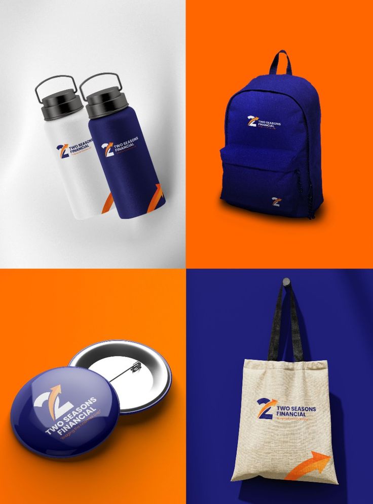 Two Seasons Financial branded bottles and backpack